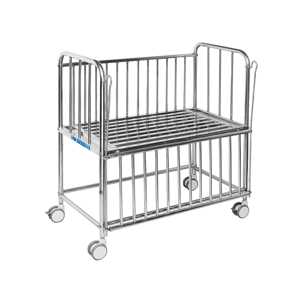 BDB05 Cama de bebé de hospital ajustable manualmente con estructura completa de acero inoxidable
