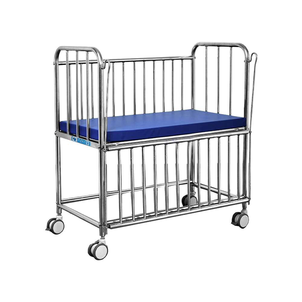 BDB05 Cama de bebé de hospital ajustable manualmente con estructura completa de acero inoxidable
