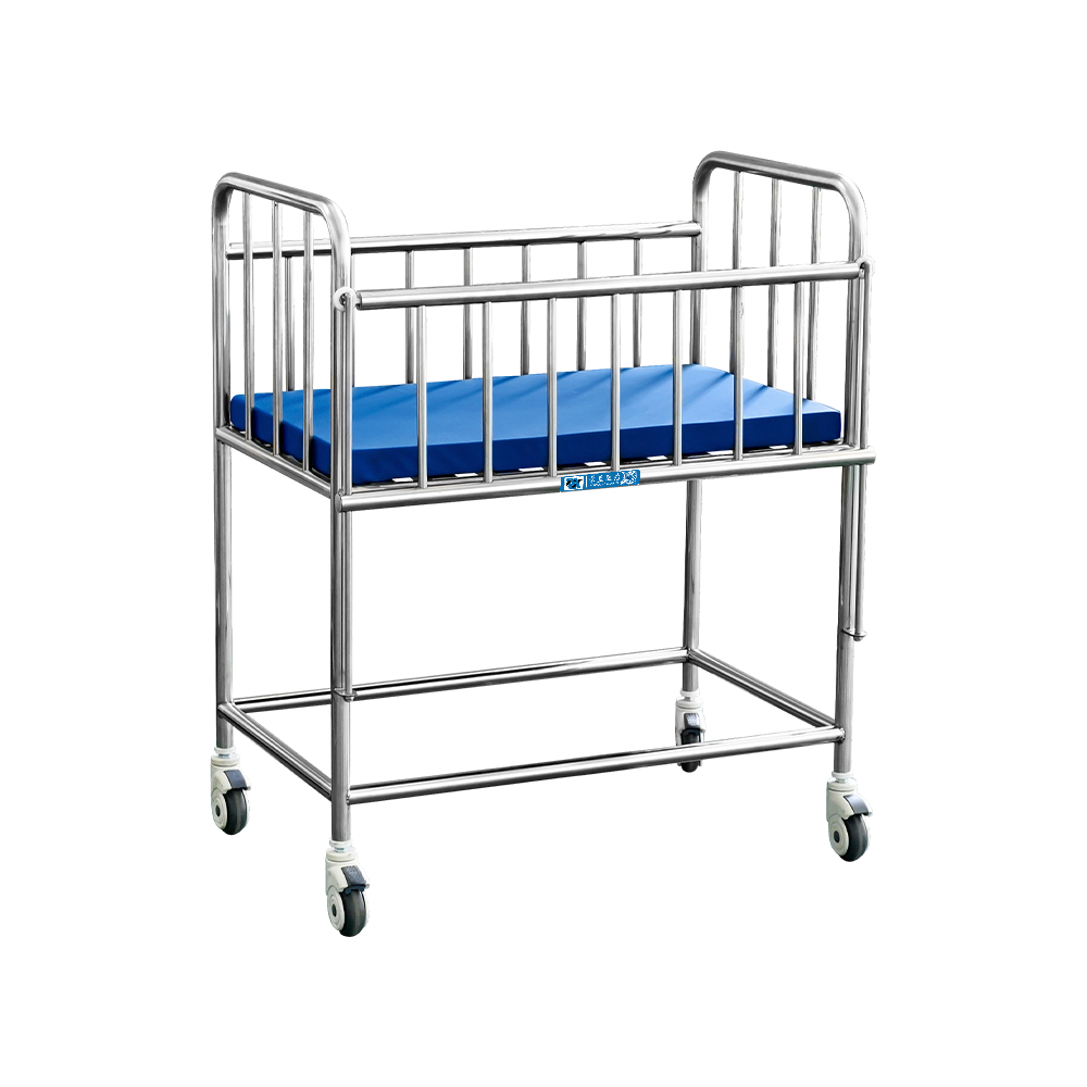BDB05 Cama de bebé de hospital ajustable manualmente con estructura completa de acero inoxidable