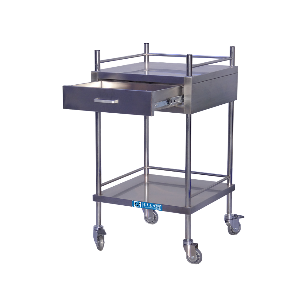 Carro de transporte de acero inoxidable BDT204 para instrumentos médicos con cajón
