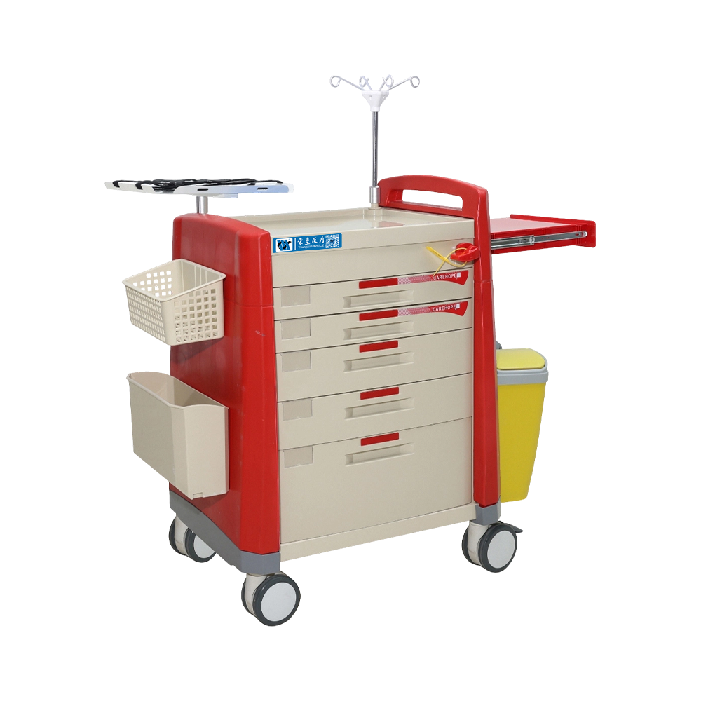 BDT213 Carrito de emergencia médico de color rojo sobre ruedas