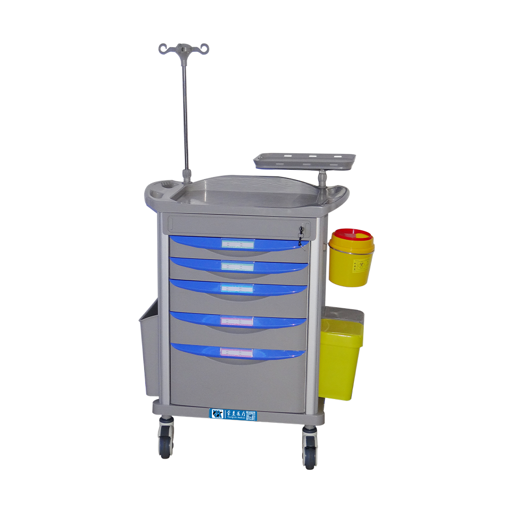 BDT223 Carro móvil de emergencia para hospital con estructura de acero duradero y ABS médico