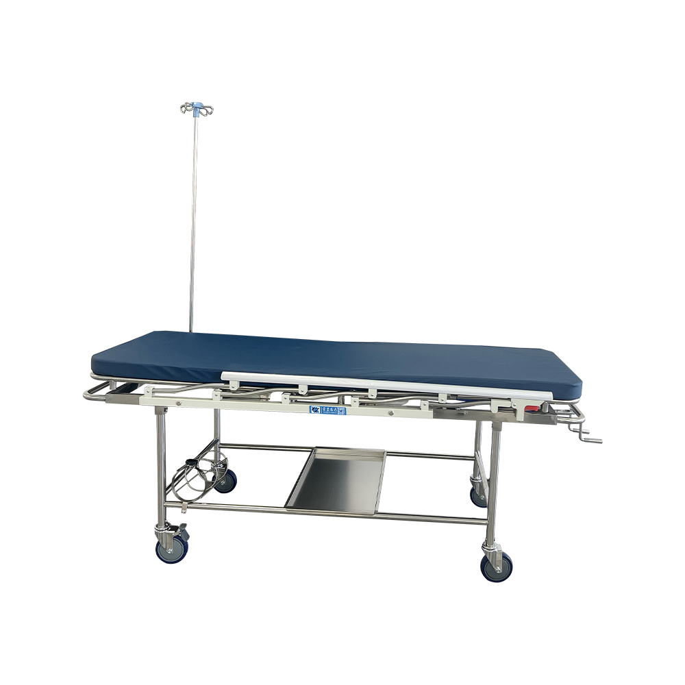 BDT206 Carro de transferencia de pacientes de acero inoxidable, manual ajustable, con respaldo