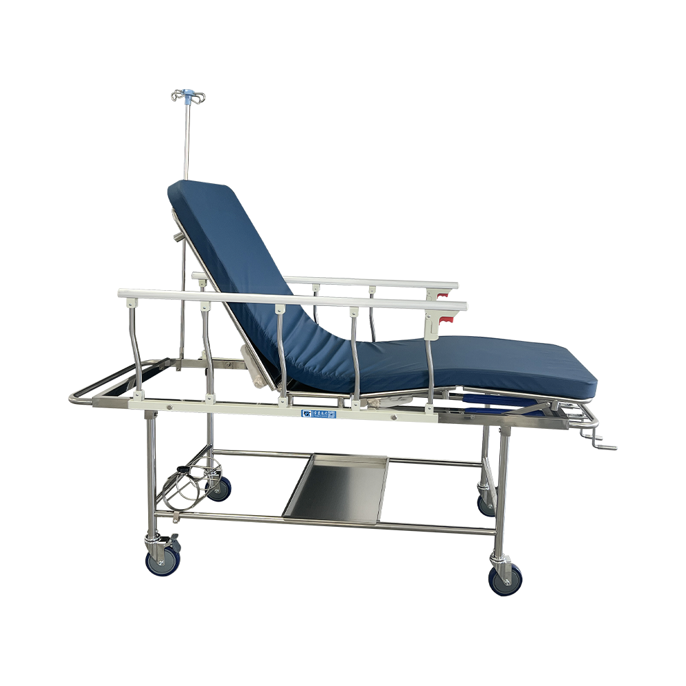 BDT206 Carro de transferencia de pacientes de acero inoxidable, manual ajustable, con respaldo