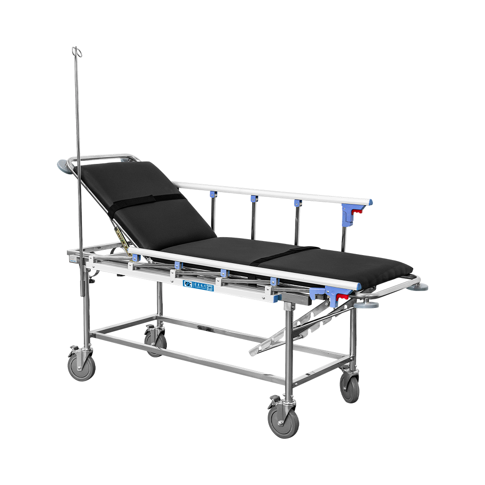 BDT206 Carro de transferencia de pacientes de acero inoxidable, manual ajustable, con respaldo