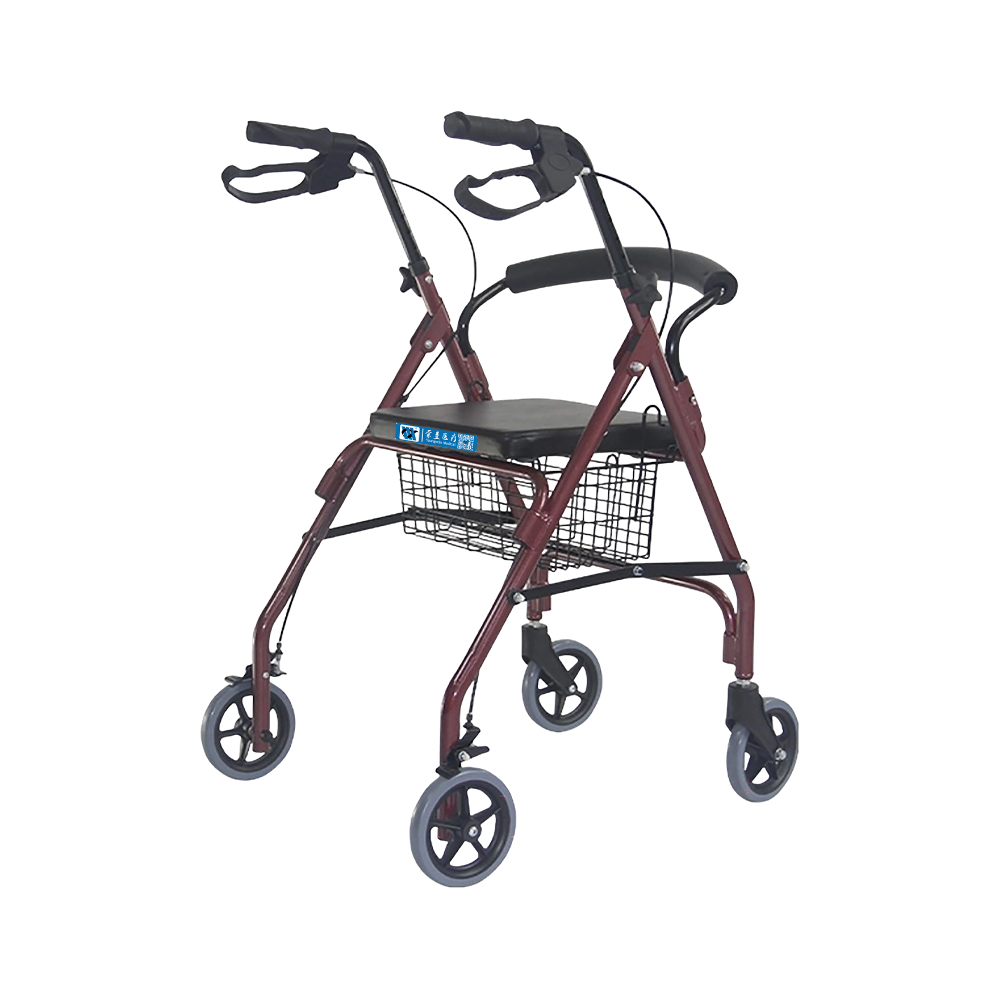 BDWC105 Andador-rollator plegable de aluminio color rojo, capacidad de carga 100 kg y ruedas de 6 pulgadas