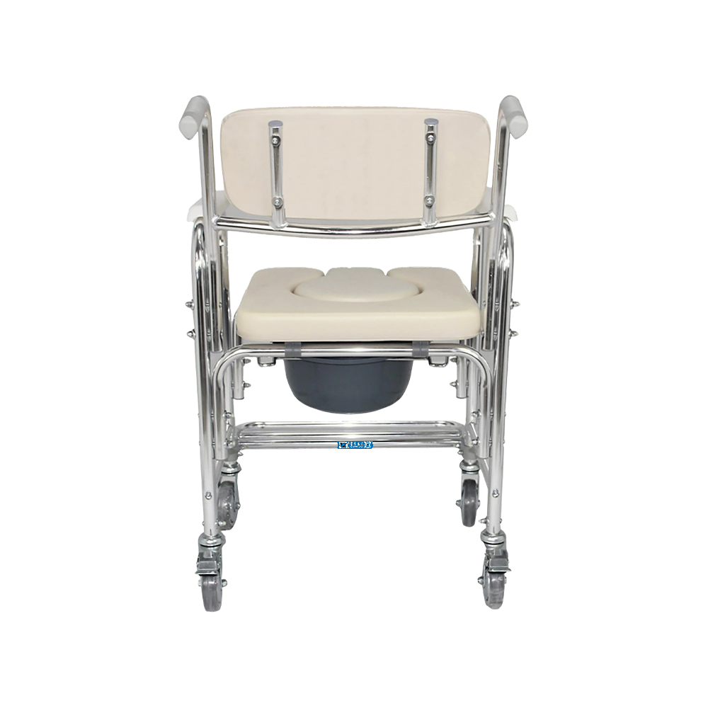 Silla de baño acolchada suave en forma de U FY694L con ruedas y marco de aluminio para discapacitados
