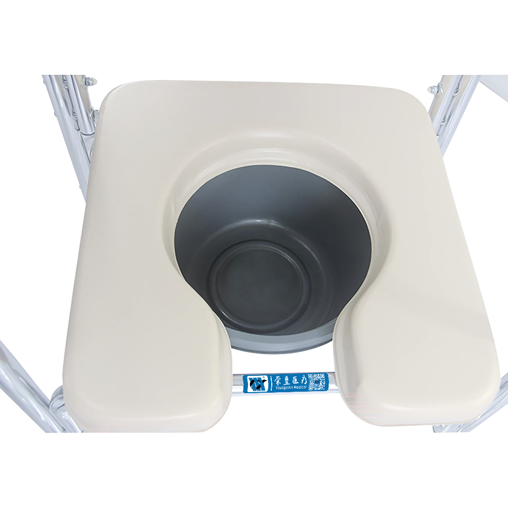 Silla de baño acolchada suave en forma de U FY694L con ruedas y marco de aluminio para discapacitados