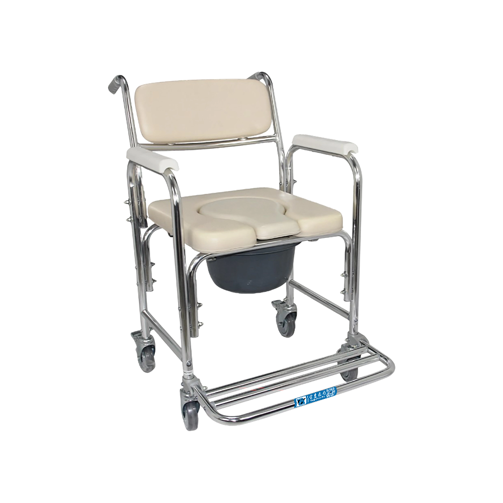 Silla de baño acolchada suave en forma de U FY694L con ruedas y marco de aluminio para discapacitados