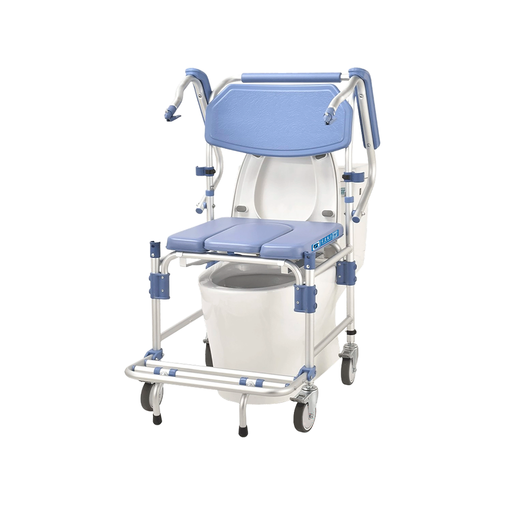 FY694LF1 Silla de inodoro de aluminio con ruedas, para ayuda de transferencia y movilidad
