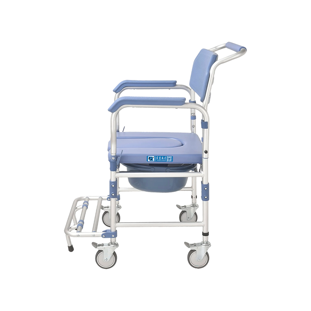 FY694LF1 Silla de inodoro de aluminio con ruedas, para ayuda de transferencia y movilidad