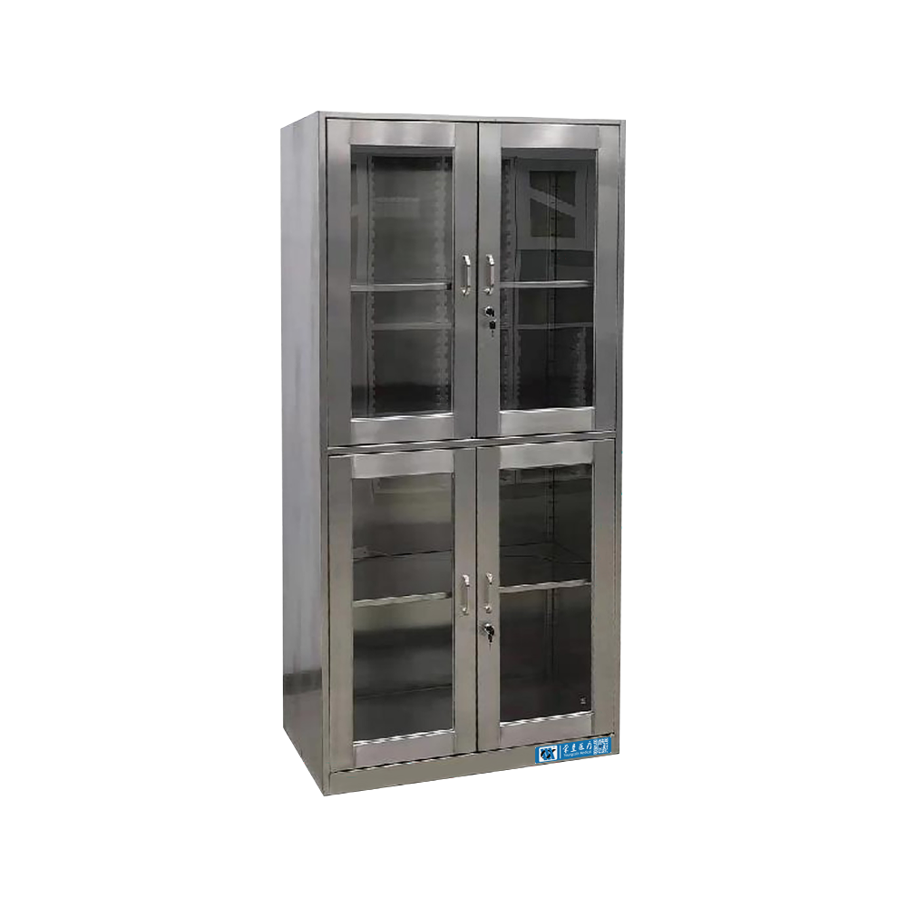 SUS1100573 Gabinete de acero inoxidable para hospital, 2 puertas de vidrio con cerradura
