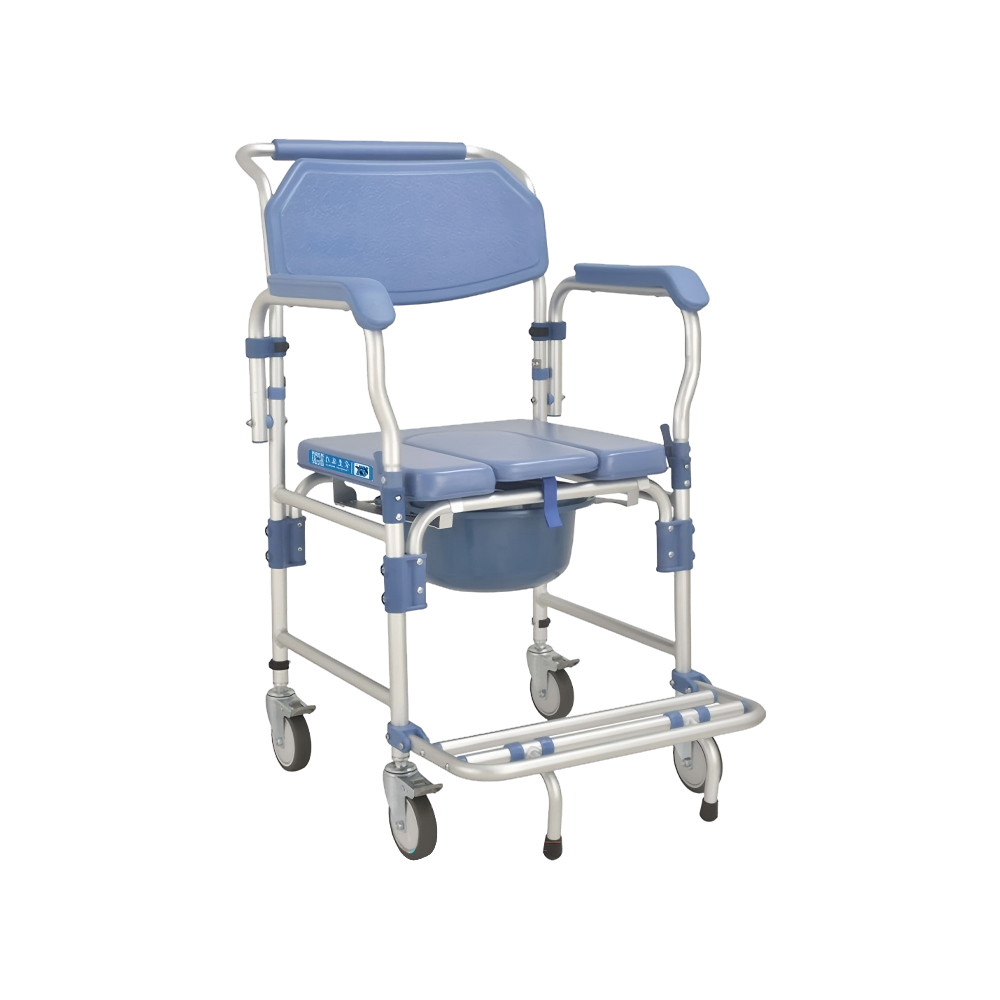 FY694LF1 Silla de inodoro de aluminio con ruedas, para ayuda de transferencia y movilidad