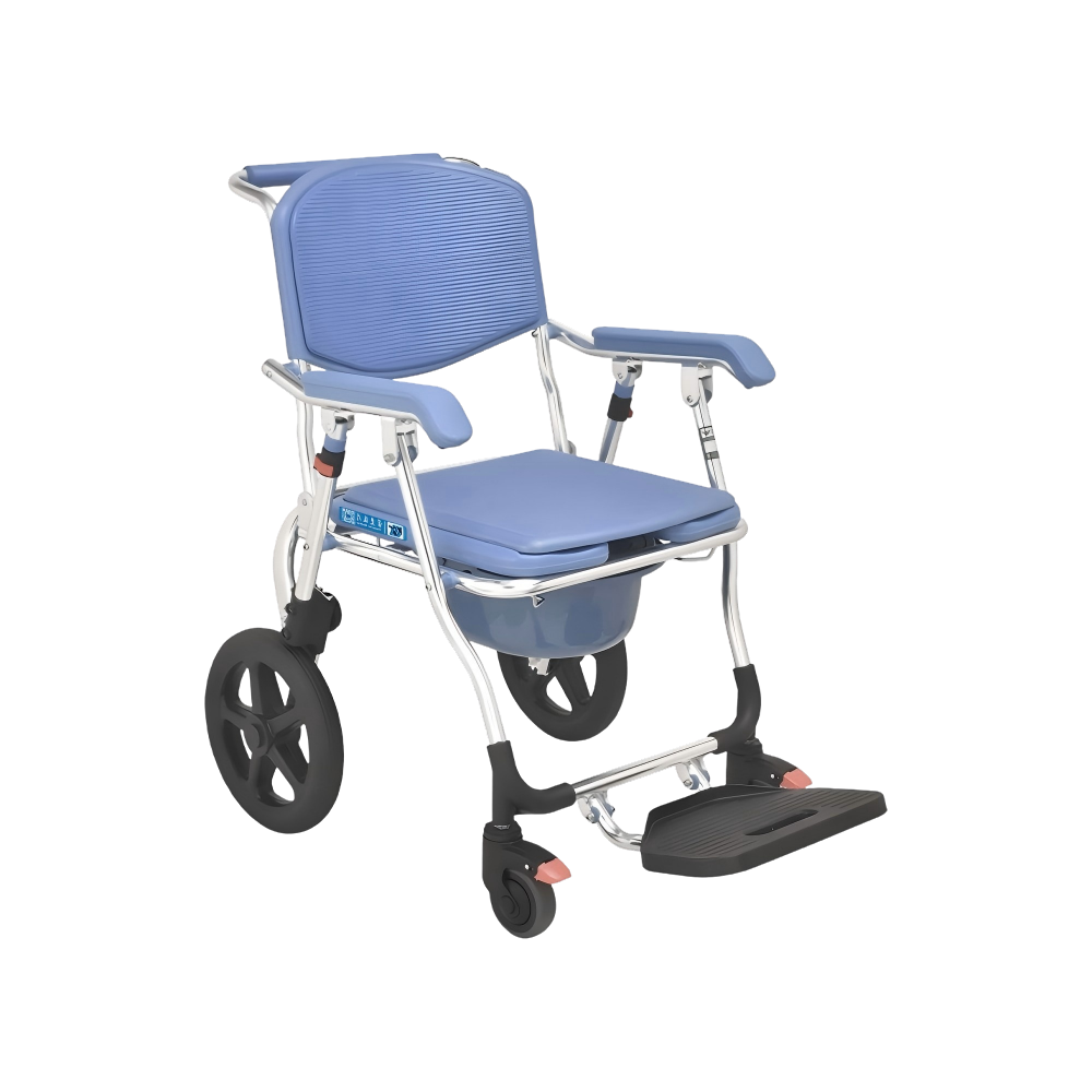 FY697LF1 Silla de inodoro plegable de aluminio con asiento EVA, para transferencia y ayuda a la movilidad